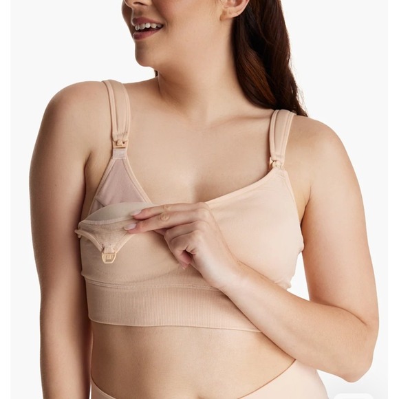 Momcozy Hands Free Pumping Bra All-in-One Fixed Padding Oyster Pink Medium Plus - Picture 1 of 8